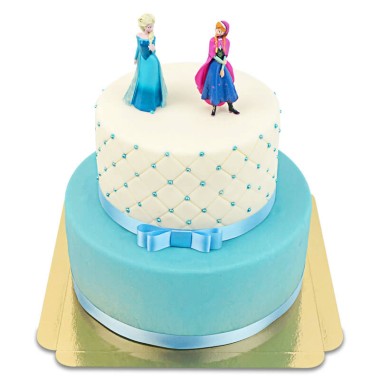 Anna® och Elsa® på isblå Deluxetårta 