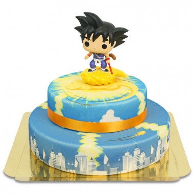 Unga Son Goku flygande på Nimbus på tvåvåningstårta