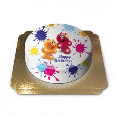 Gelini tårta - Grattis på födelsedagen färgblobbar