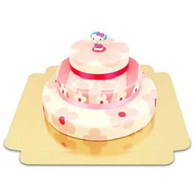 Hello Kittys på blomstrande tårta