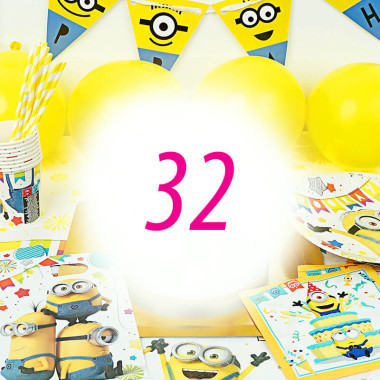 Partyset Minions för 32 barn - Dekorationset exkl. tårta