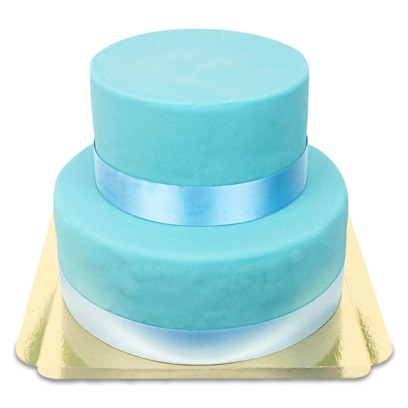 Blå Deluxe tårta med tårtband, 2 våningar