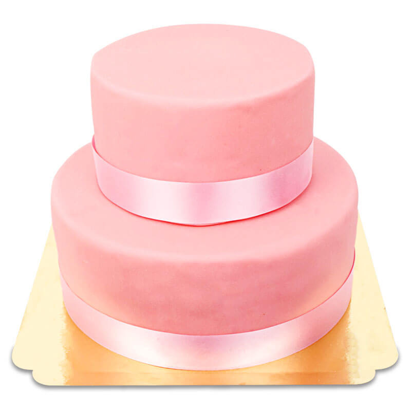 Rosa Deluxe tvåvåningstårta med tårtband