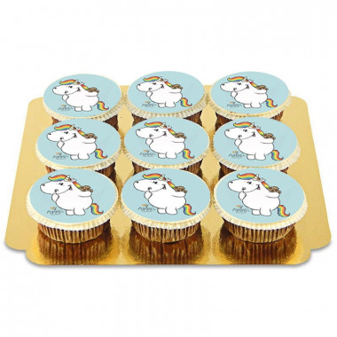 Blåa Chubby Unicorn Cupcakes - 9st