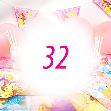 Partyset Prinsessa för 32 barn - Dekorationset exkl. tårta