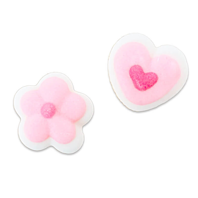 Pinke Mini Zuckerherzen und -blumen, ca. 1 cm (24 Stück)